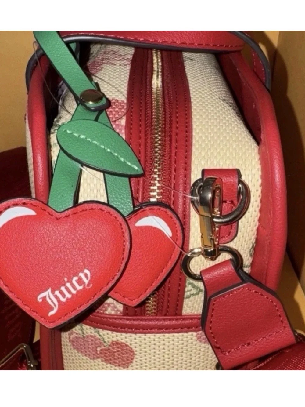 Juicy Couture Red and Cream Cherry Print Satchel